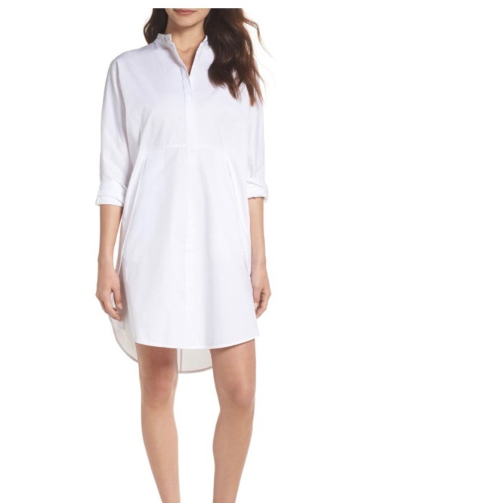 CAARA BOYFRIEND WHITE BUTTONS SHIRT DRESS